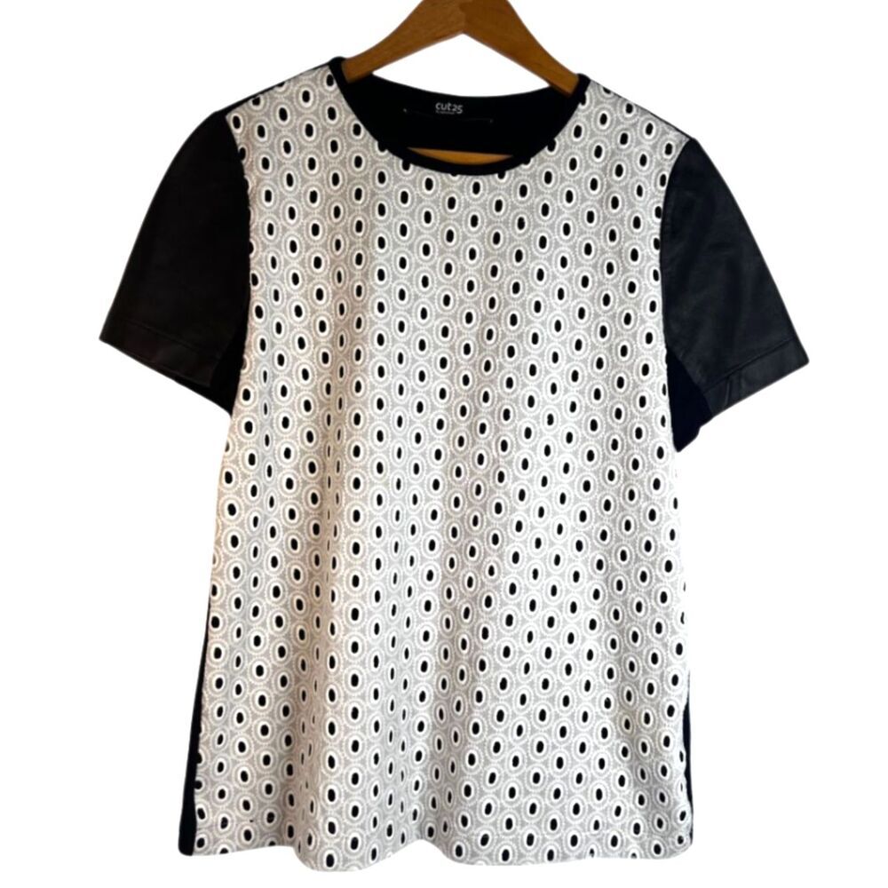 Cut 25 by Yigal Azrouel Leather Sleeve Perforated Front Edgy Moto Top Size‎ 8